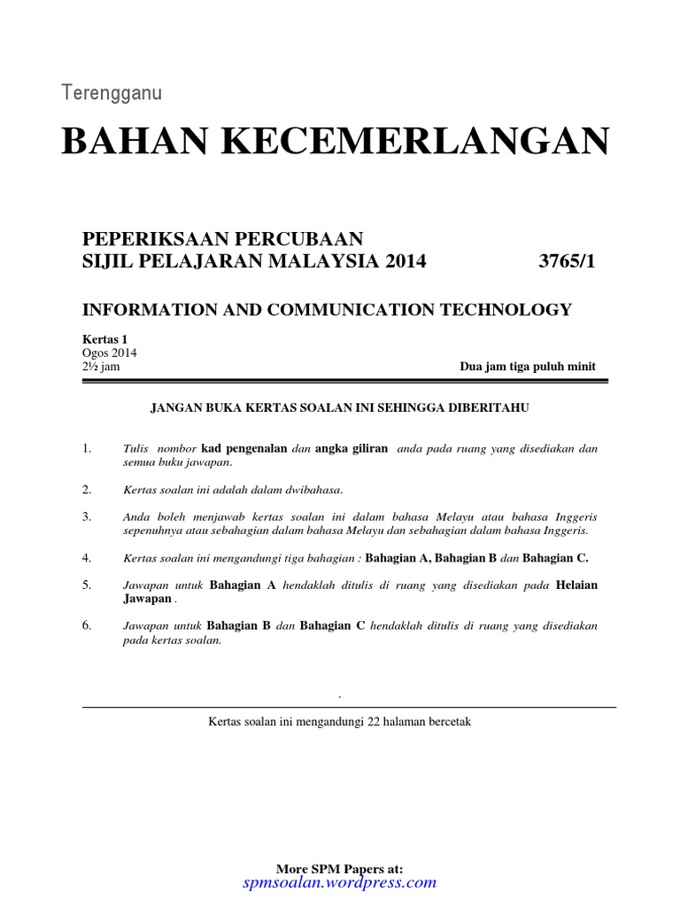 [Spmsoalan] Trial SPM ICT Terengganu 2014