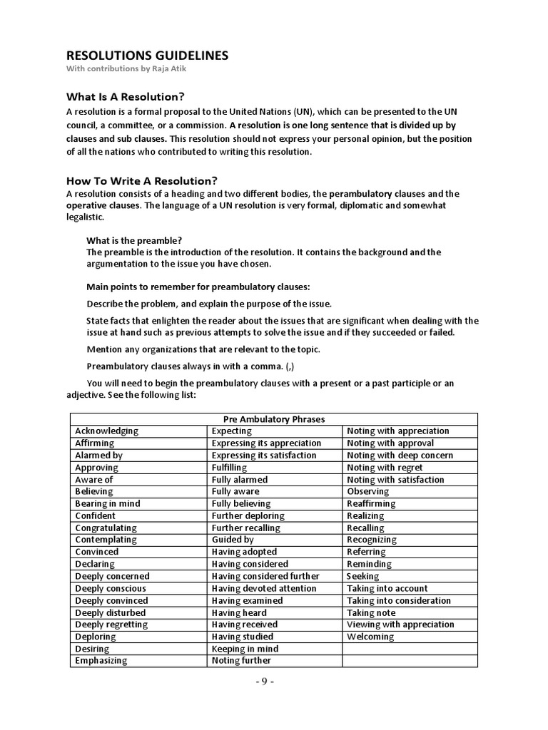 MUN Resolution Writing Guidelines | PDF | Outer Space | Clause