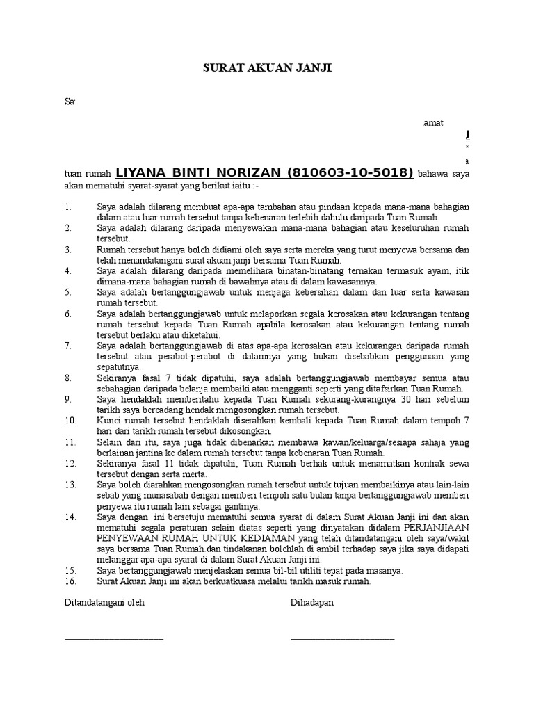 Akujanji Sewa Rumah Pdf