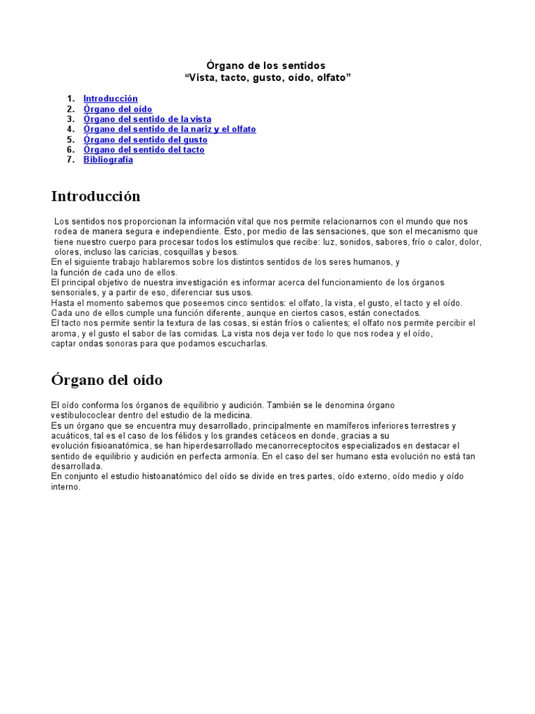 Organos Sentidos Vista Tacto Gusto Oido Olfato Pdf Oído Ojo Humano