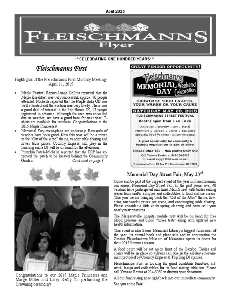 Fleischmanns First April 2015 PDF Foods Food And Drink