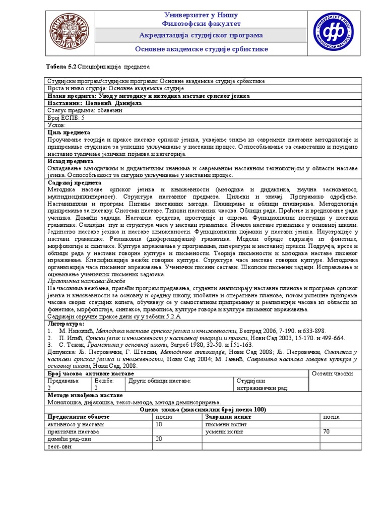 Uvod U Metodiku I Metodika Nastave Srpskog Jezika | PDF