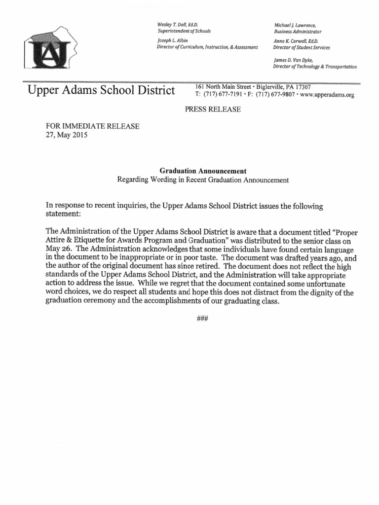 Upper Adams School District Statement PDF