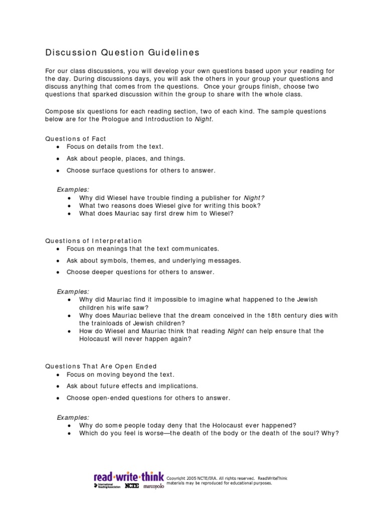 Guidelines for Class Discussion Questions | PDF | Career & Growth