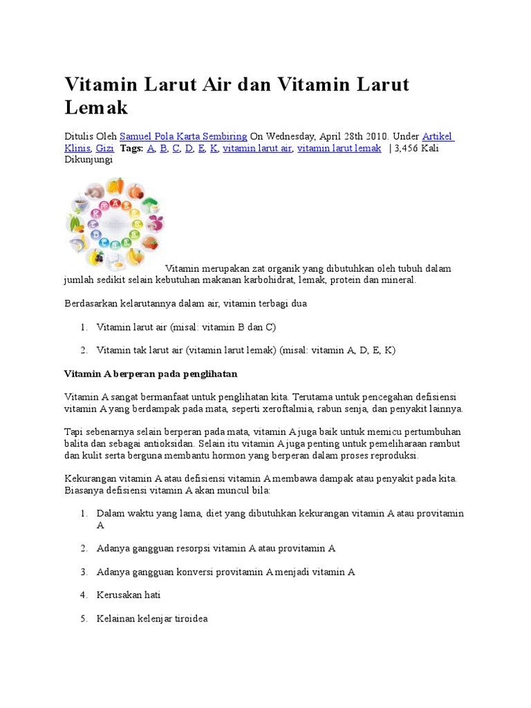 Vitamin Larut Air Dan Vitamin Larut Lemak