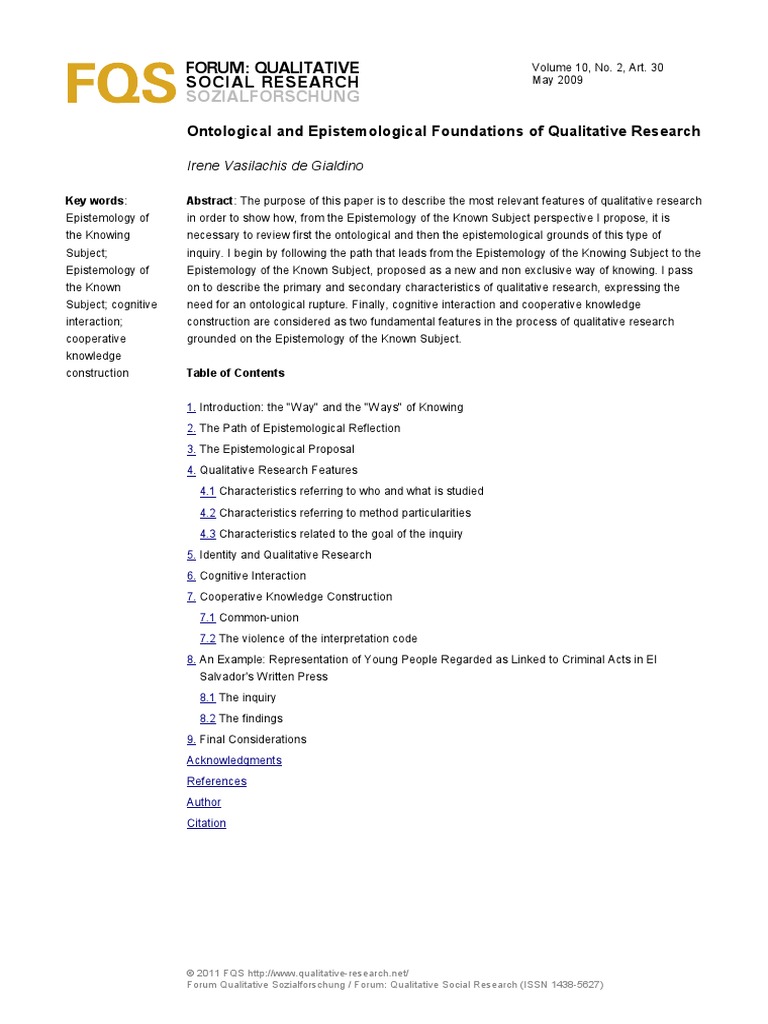 Ontological and Epistemological Foundations of Qualitative Research ...