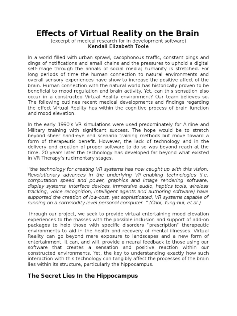 Virtual Reality's Impact on Brain Health | PDF | Psychological Trauma ...