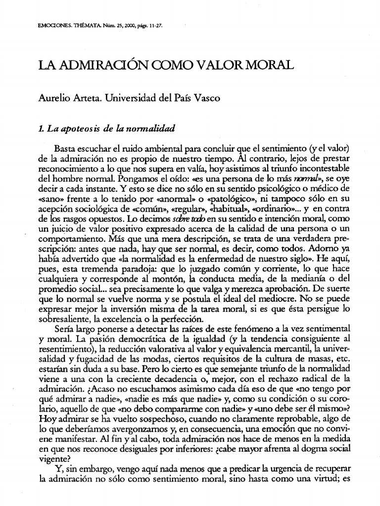 La Admiración Como Valor Moral | PDF