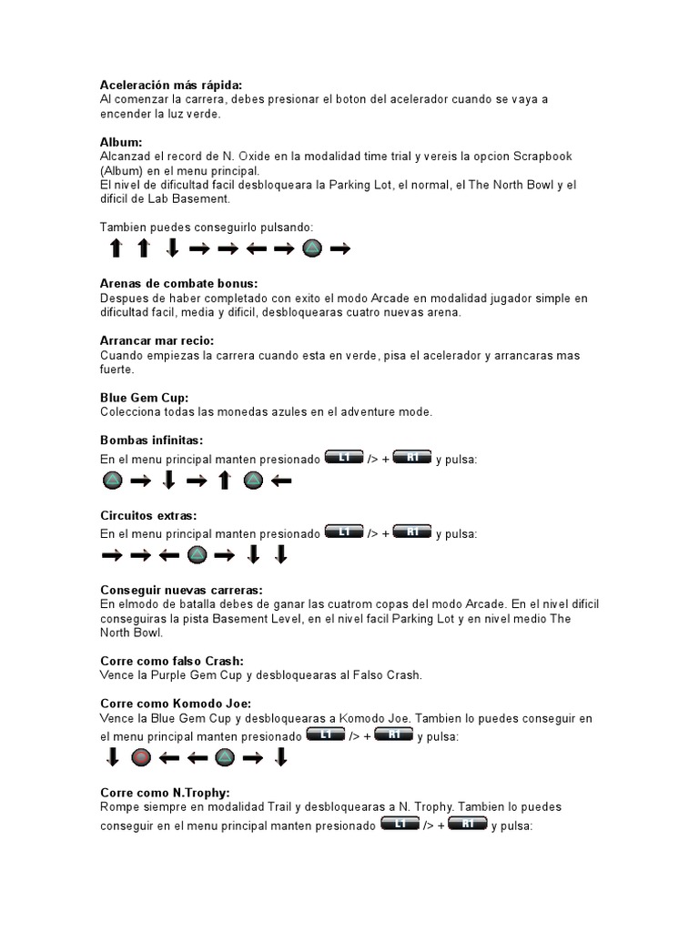 Claves de Crash Team Racing PDF Juego de azar Videojuegos