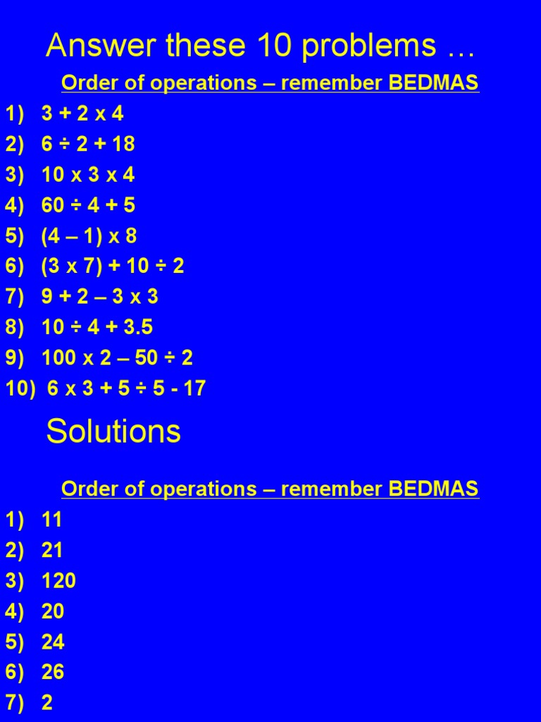 BEDMAS Order of Operations Problems | PDF