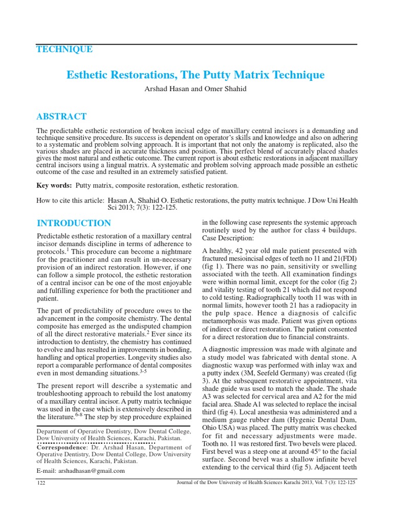 Esthetic RestorationsThe Putty Matrix Technique PDF Dental Composite Dentistry