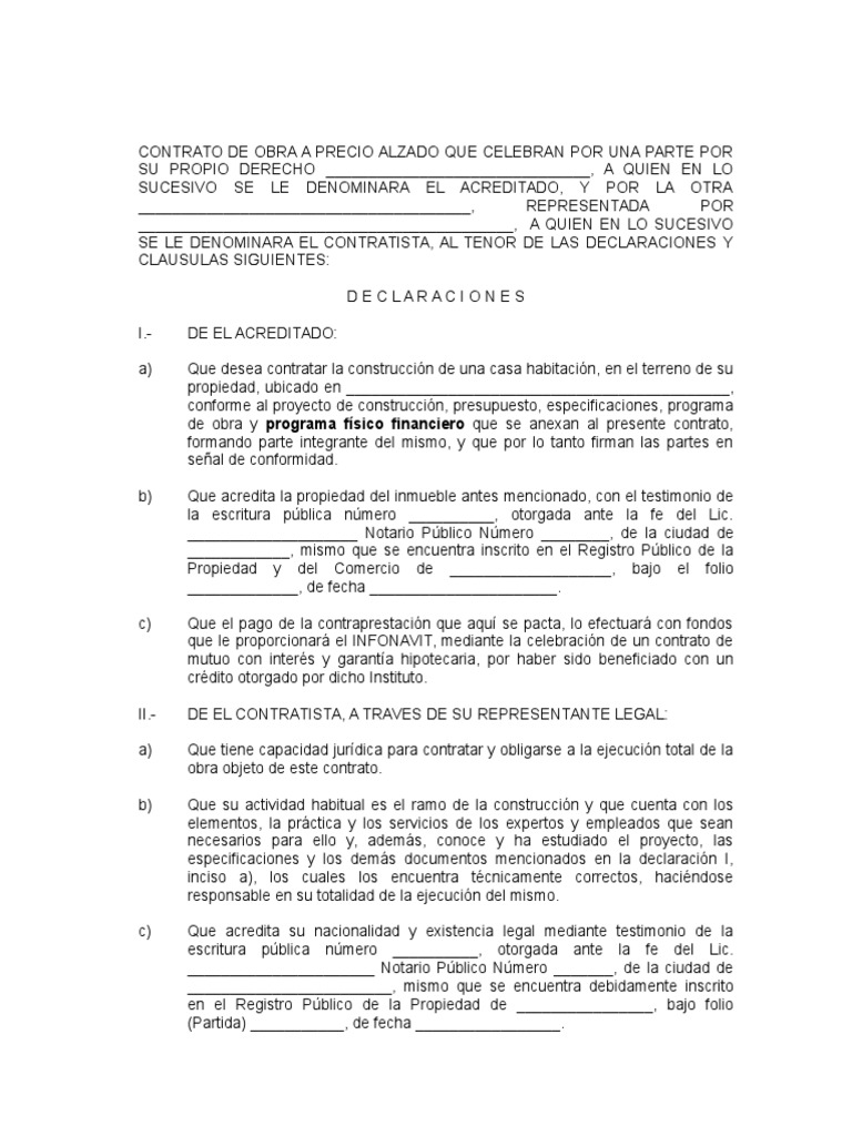 Contrato de Obra a Precio Alzado Póliza de seguros