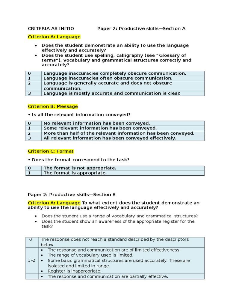 IB French Ab Initio Paper 2 Criteria | PDF | Vocabulary | Epistemology