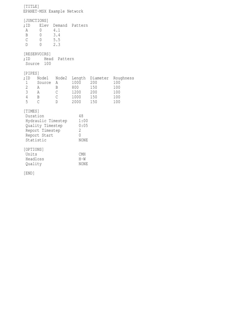 EPANET-MSX Example Network | PDF