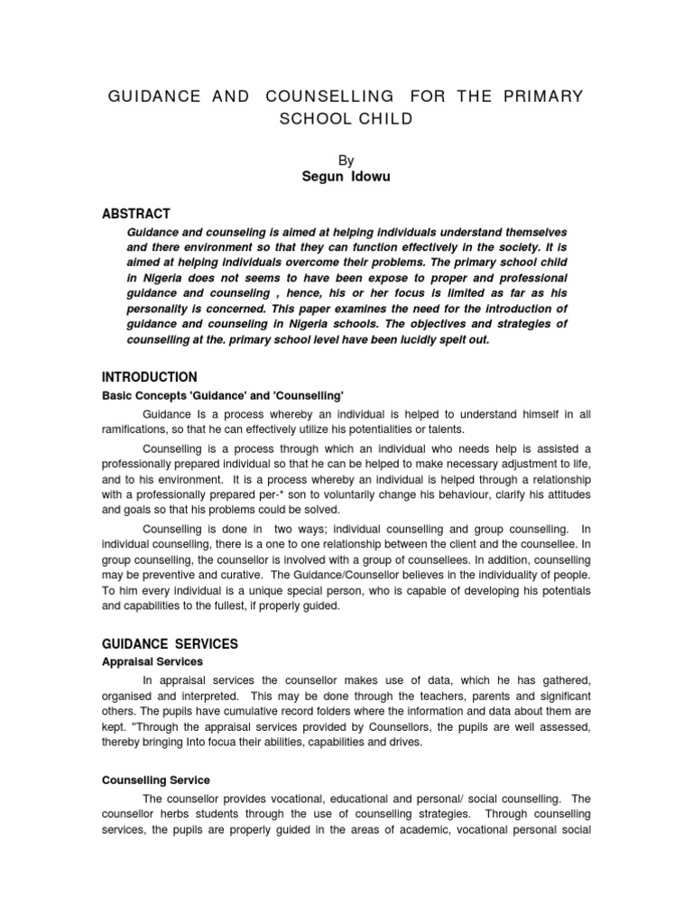 Importance of Guidance in Primary Schools | PDF | School Counselor ...