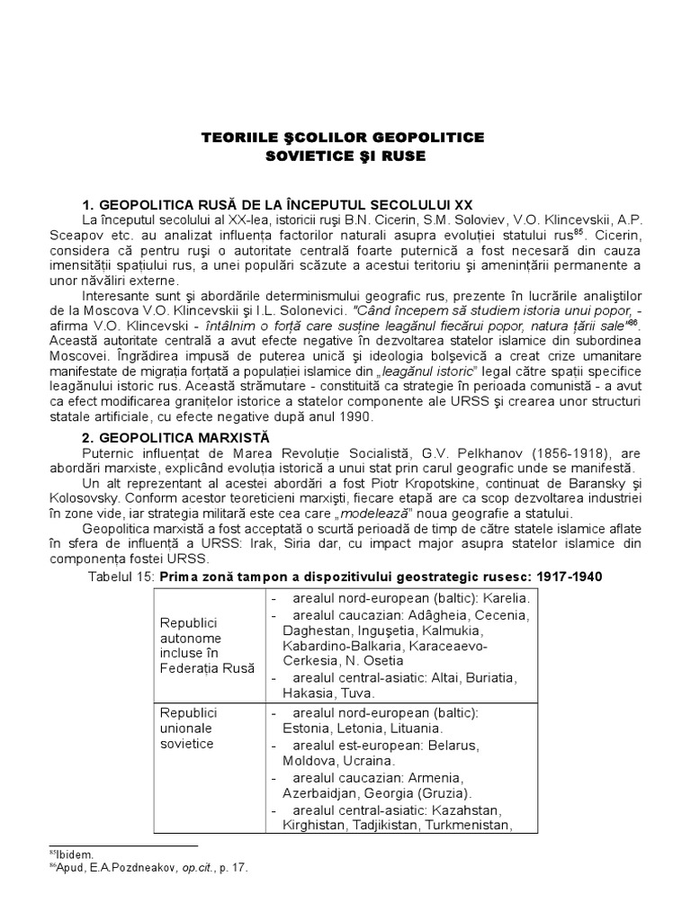 Curs 2 D - Teoriile Şcolilor Geopolitice Ruse | PDF