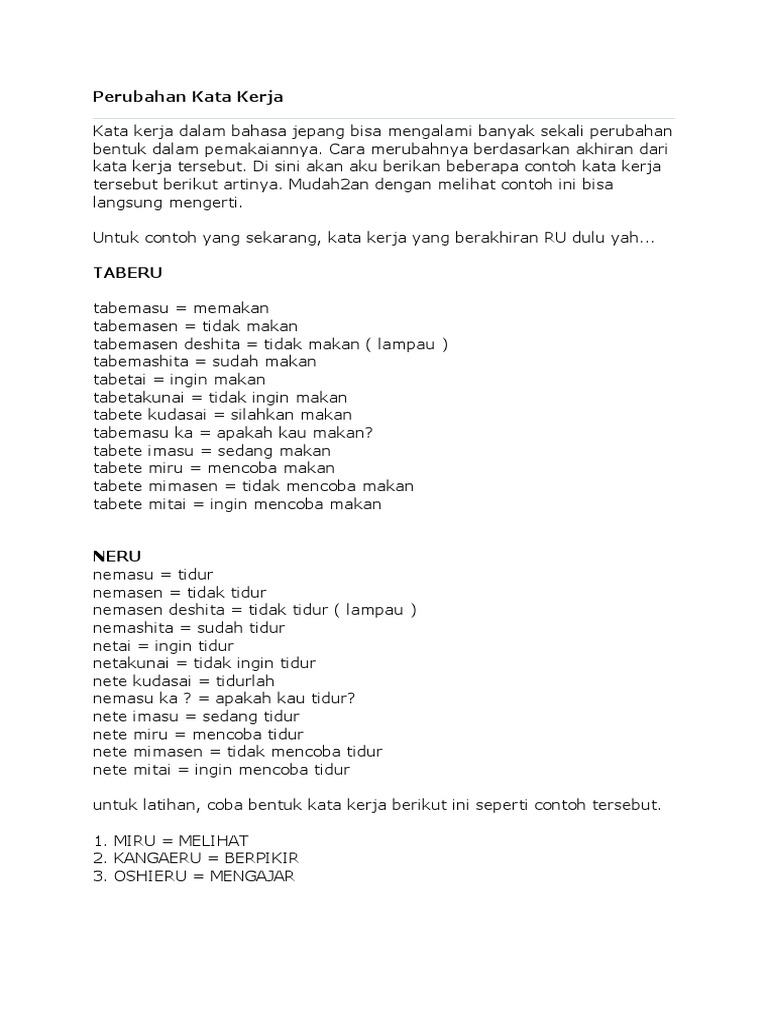 Perubahan Kata Kerja Jp Pdf