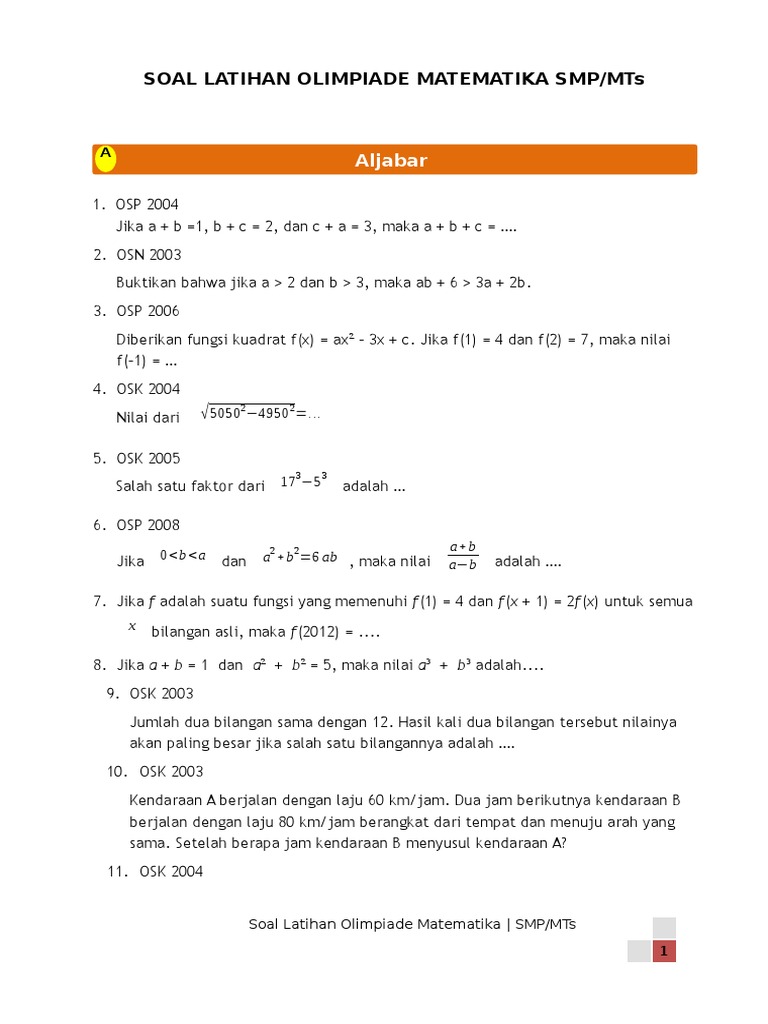 Soal Latihan Aljabar Dan Teori Bilangan