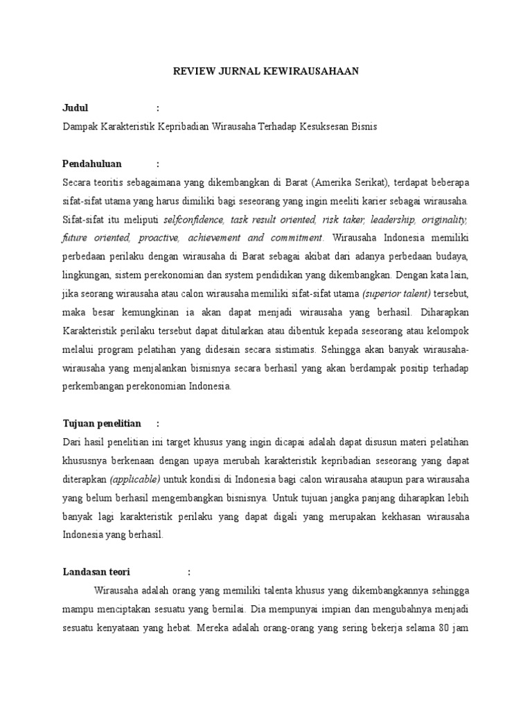 Review Jurnal Kewirausahaan