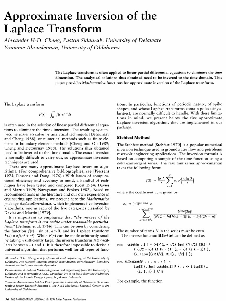 Approximate Laplace Inversion Methods | PDF | Laplace Transform ...