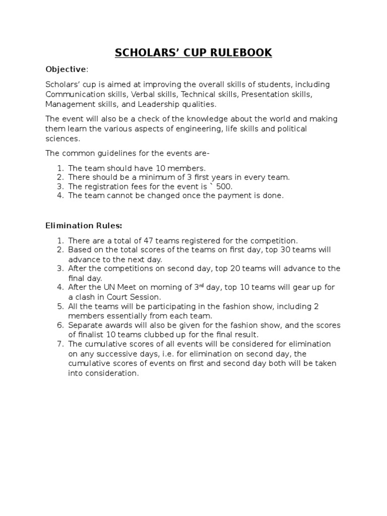 Scholars' Cup Rulebook Objective PDF Quiz United Nations