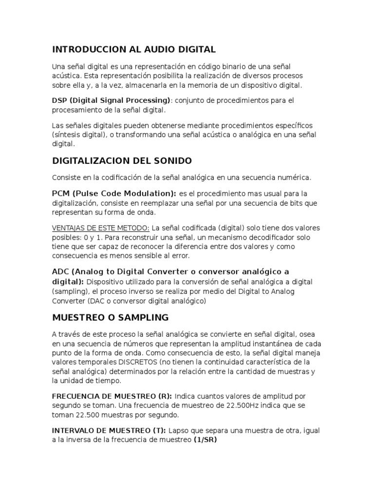 Introduccion Al Audio Digital | PDF | Muestreo (procesamiento de señal ...