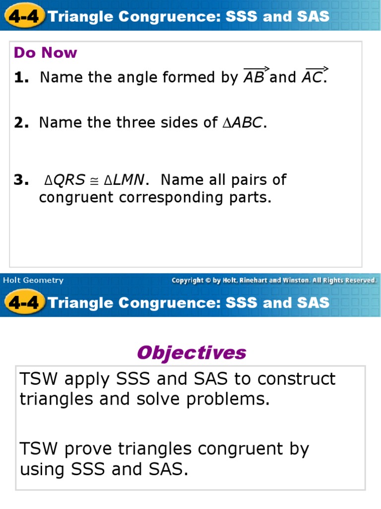 Triangle Congruence: SSS and SAS Guide | PDF | Triangle | Triangle Geometry