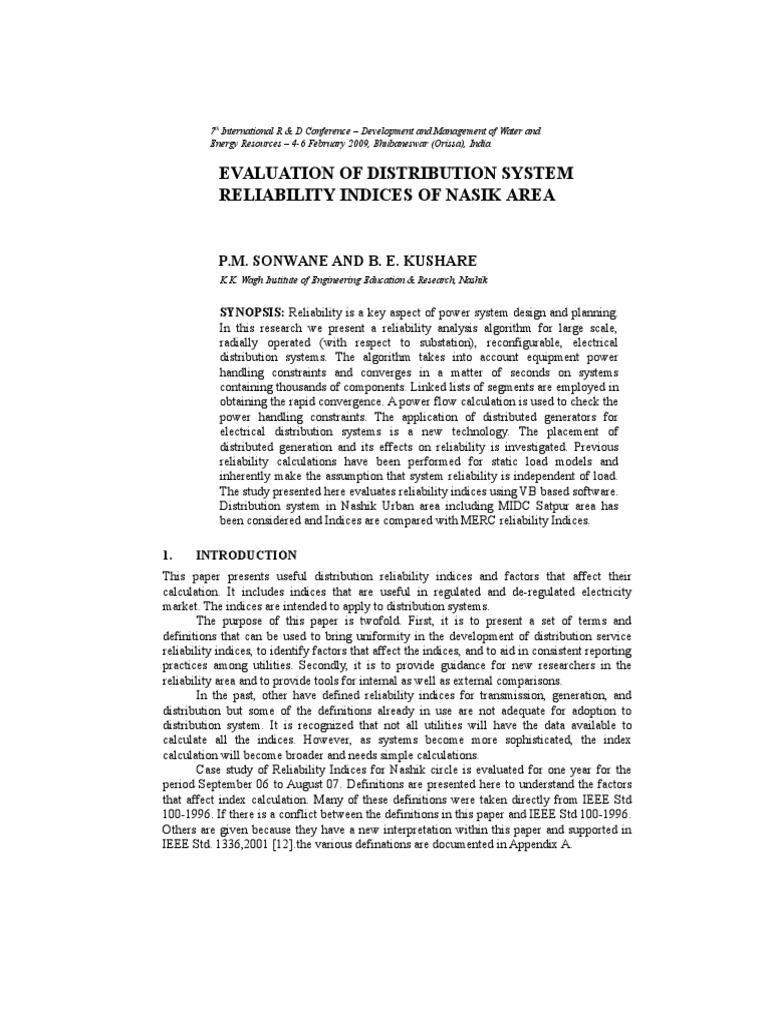 Reliability Indices for Nashik Distribution | PDF | Electrical ...