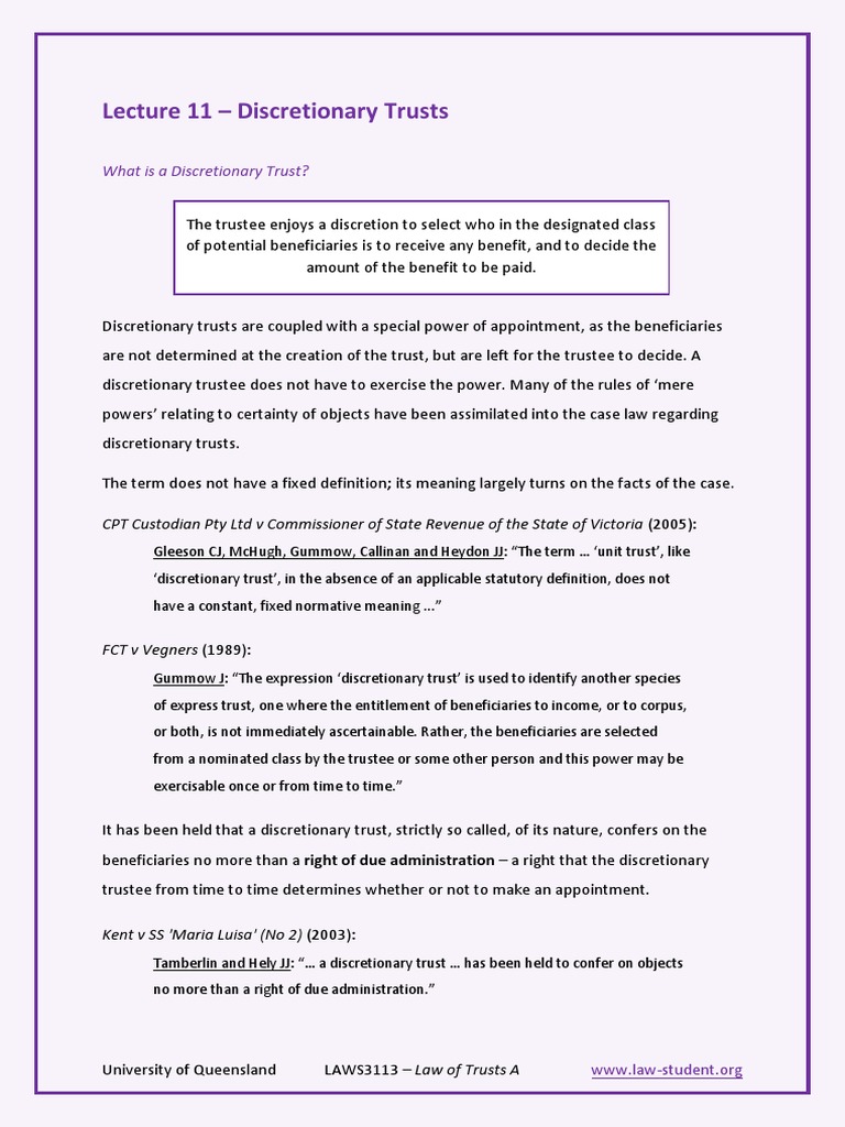 Understanding Discretionary Trusts | PDF | Costs In English Law | Trust Law