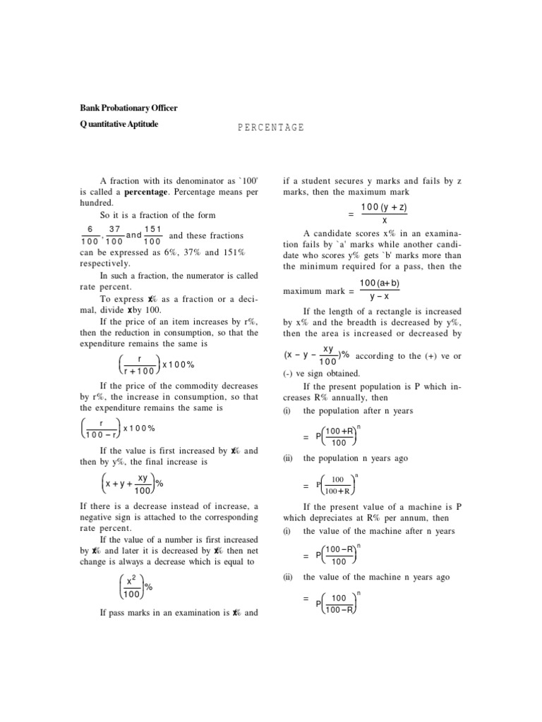Percentage Concepts and Problems | PDF | Percentage | Fraction ...