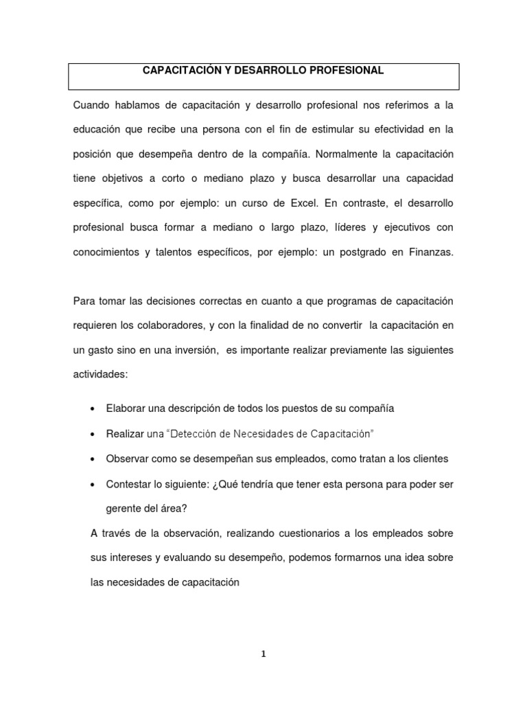 Capacitación y Desarrollo Profesional Efectivo | PDF | Planificación ...