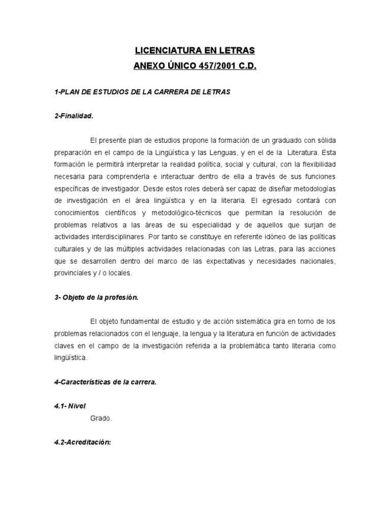 Plan de Estudios Licenciatura en Letras | PDF | Morfología (Lingüística ...