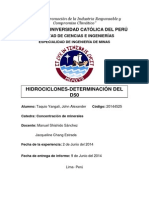 HIDROCICLONES-DETERMINACIÓN DEL D50