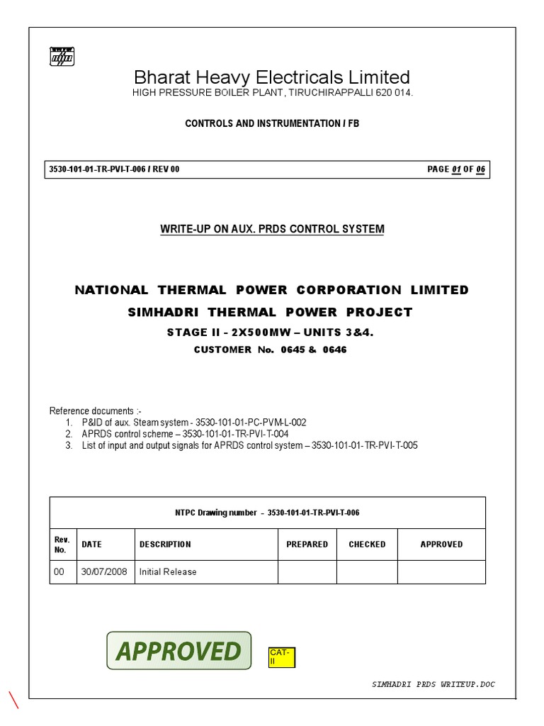 Write Up On Aux Prds PDF Control System Valve