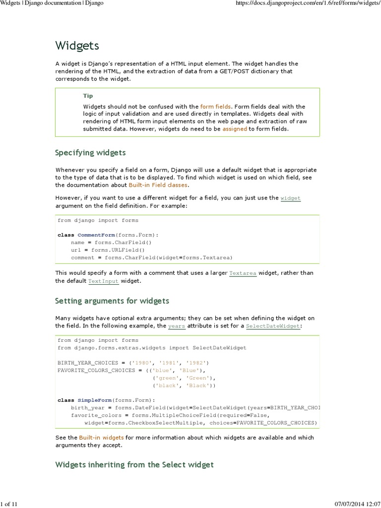Widgets Django Documentation Django | PDF | Parameter (Computer ...