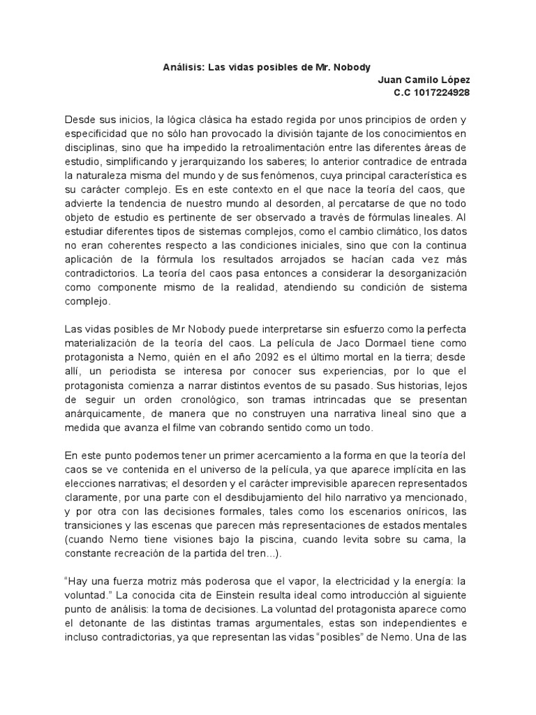 Albardilla vía proyector Las Vidas Posibles de MR Nobody | PDF | Teoría del caos | Toma de decisiones