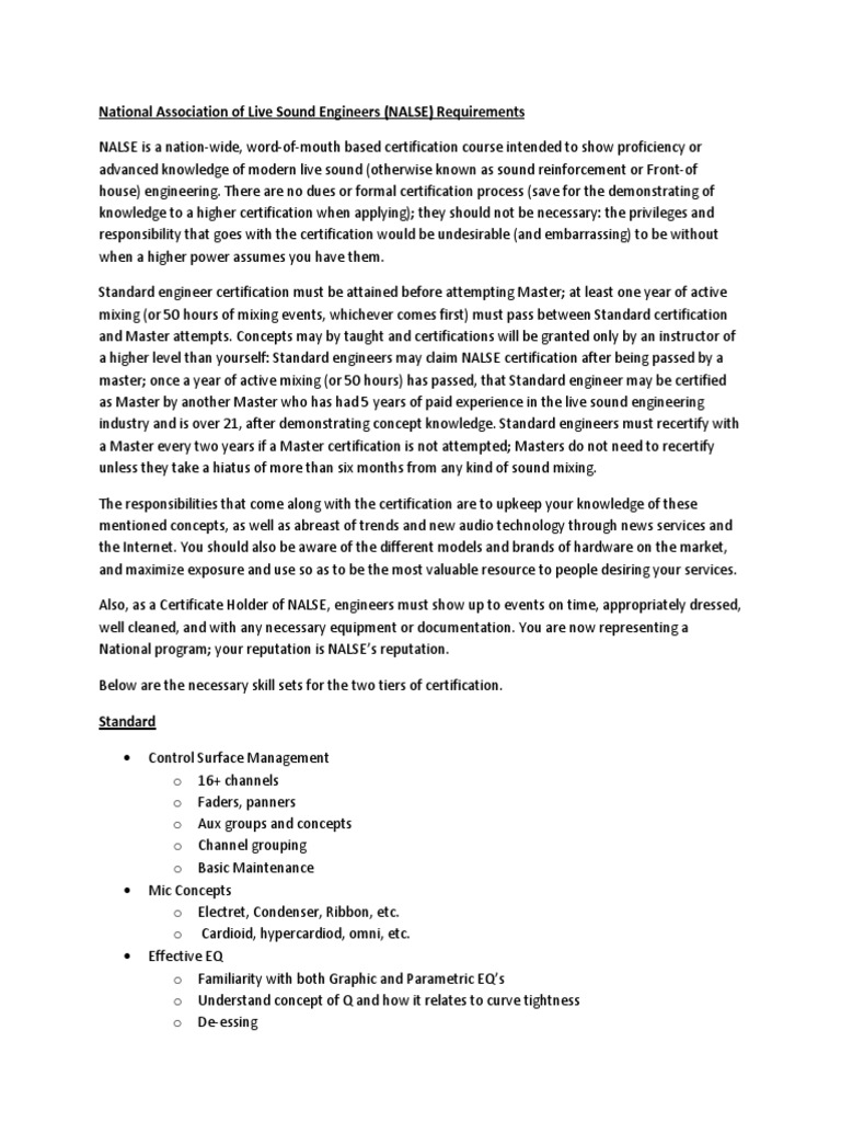 NALSE Requirements Equalization (Audio) Microphone