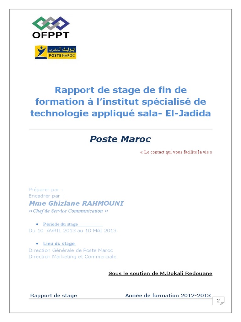 Rapport de Stage Poste Maroc  Maroc  Commercialisation
