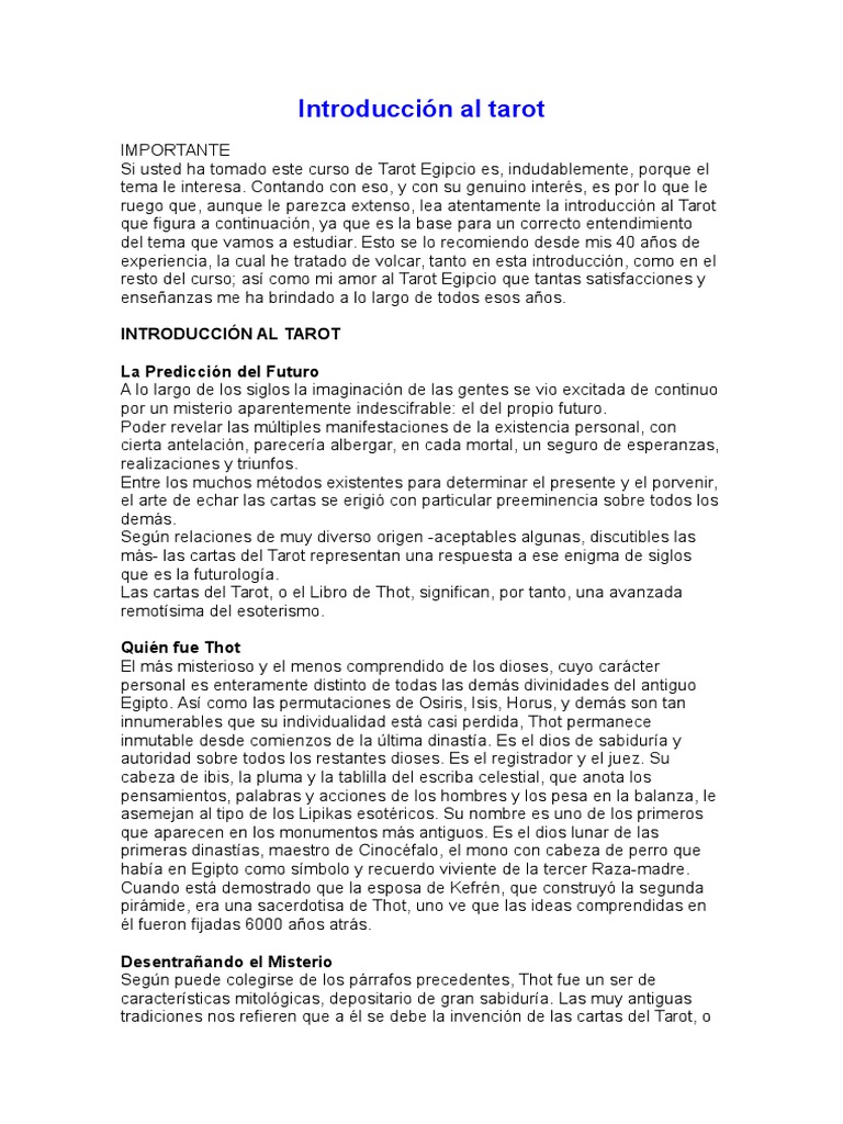 Introducción al Tarot Egipcio | PDF | Tarot | Jugando a las cartas