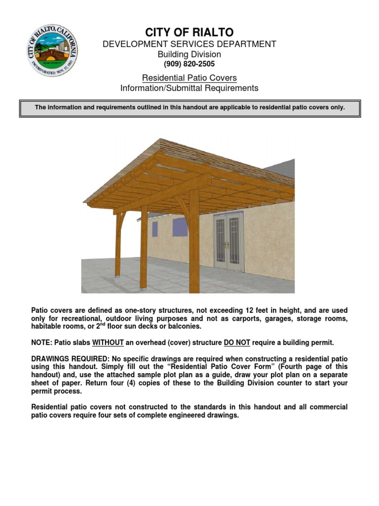 Residential Patio Covers Requirements PDF Framing (Construction) Roof