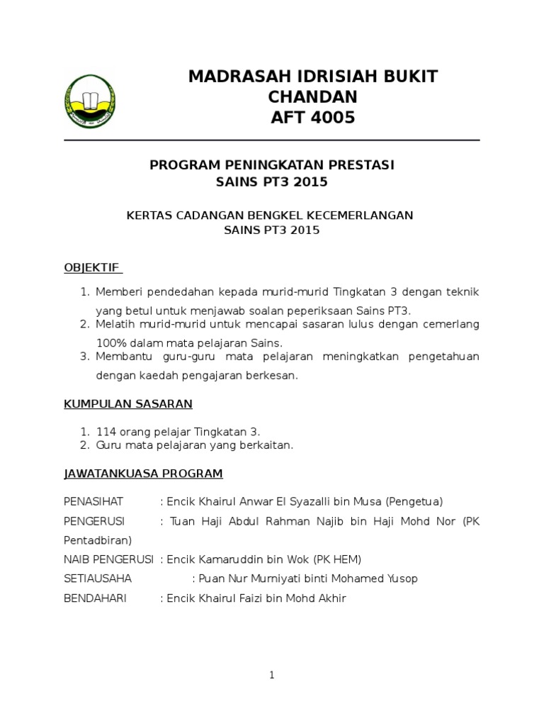 Contoh Surat Bengkel Teknik Menjawab Soalan