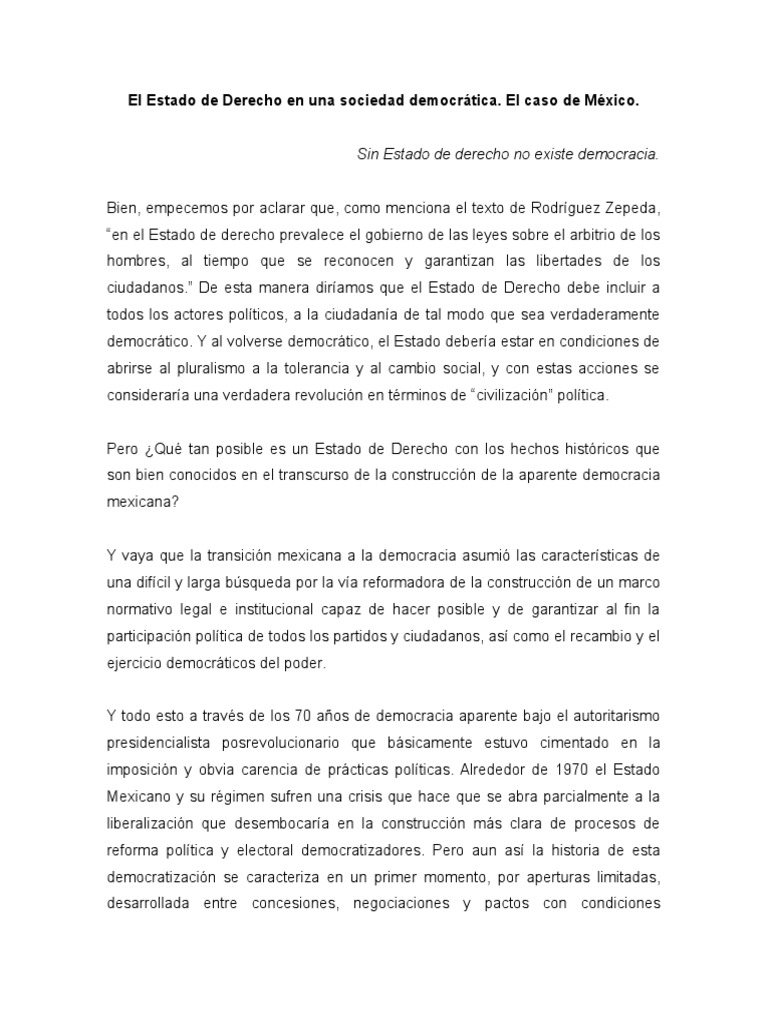El Estado de Derecho en Una Sociedad Democrática | PDF | Democracia ...