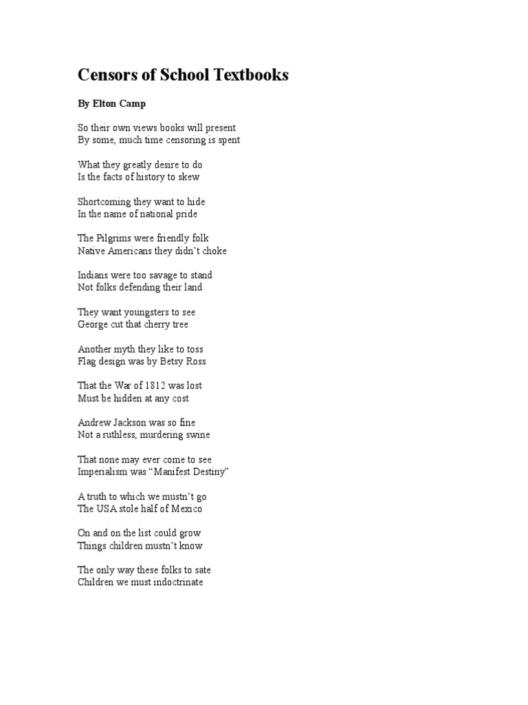 School Textbook Censorship Poem | PDF | Social Science