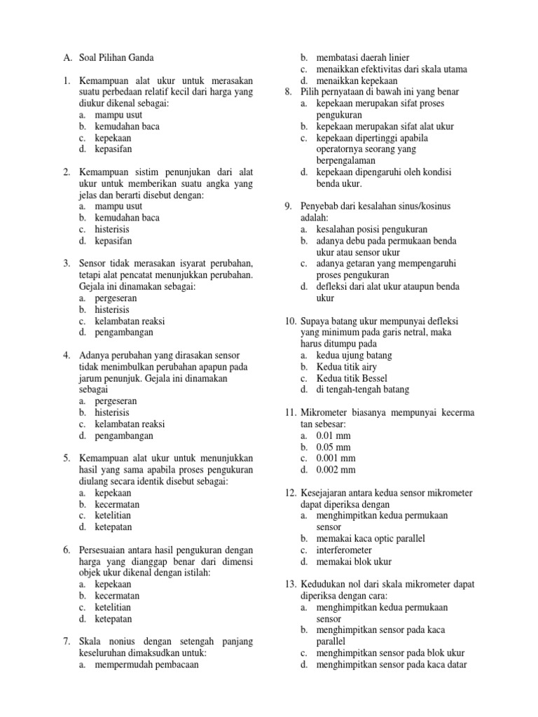 Kumpulan Soal Ujian Metrologi Industri
