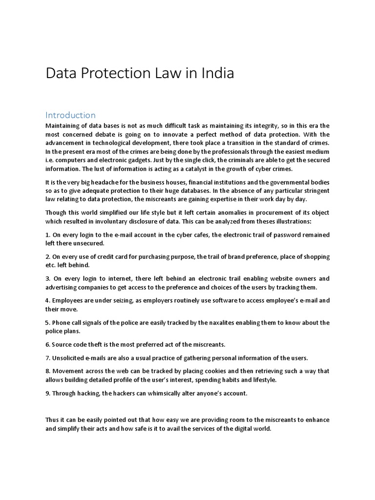 Data Protection Laws in India | PDF | Privacy | Personally Identifiable ...