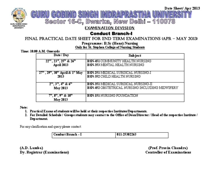 Nursing Practical Exam Schedule | PDF