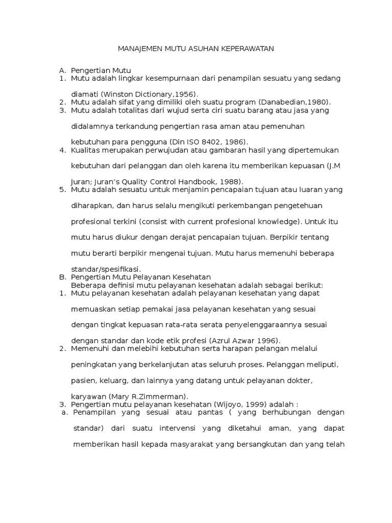 Manajemen Mutu Asuhan Keperawatan