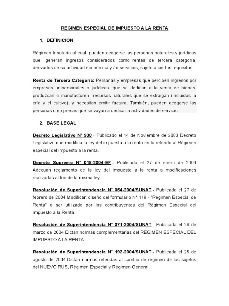 Regimen Especial Del Impuesto A La Renta | PDF | Impuesto sobre la ...