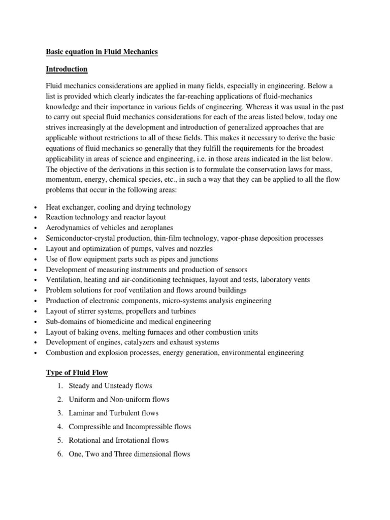 Fluid Mechanics: Basic Equations and Flow Types | PDF | Fluid Dynamics ...