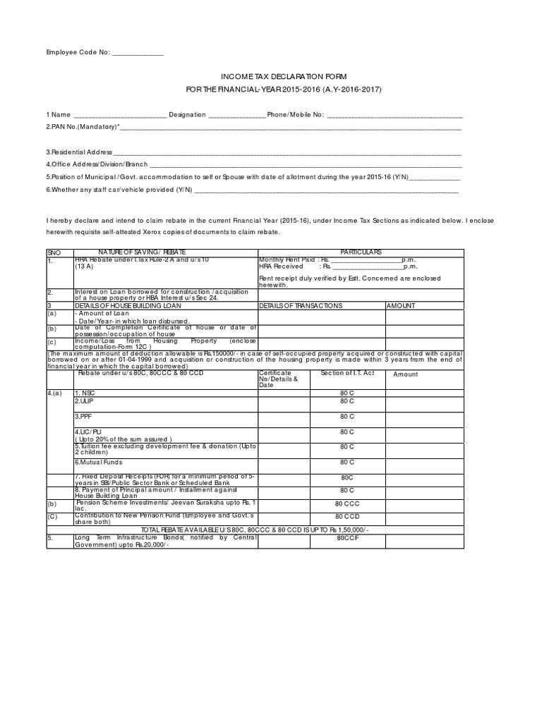 Income Tax Declaration Form Doc | Loans | Bonds (Finance)